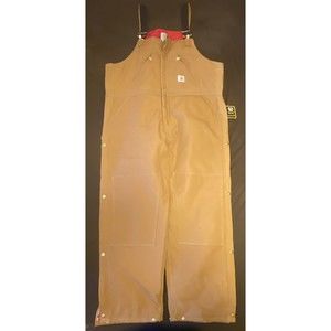 Carhartt Brown 48/32 Duck Bib Overall Double Knee Quilt Lined R38 NEW *Read